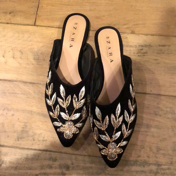 Zara Shoes - Zara Black Embellished Slides Flat Size 8